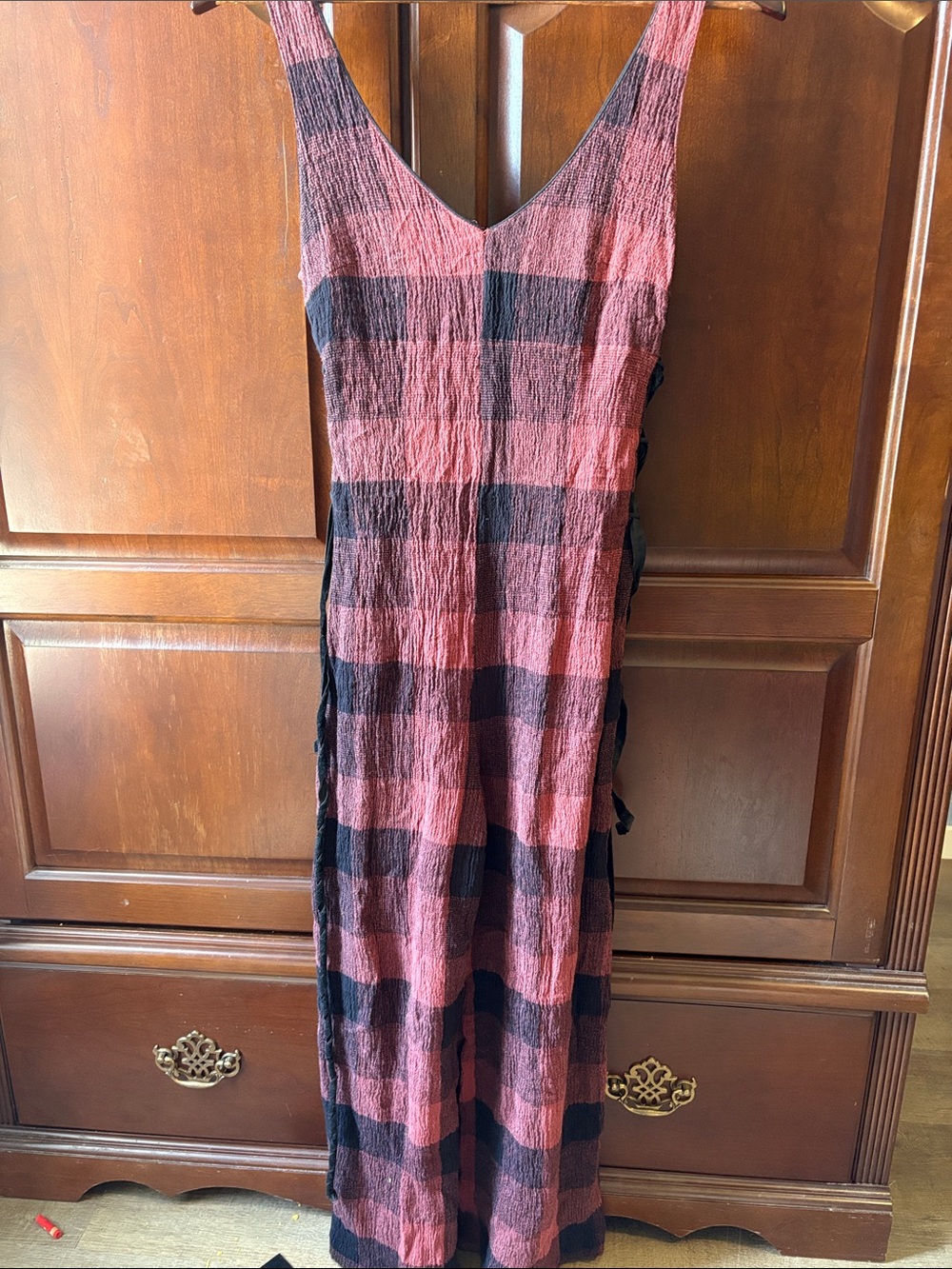 Anthropologie plaid jumpsuit with tie side detail